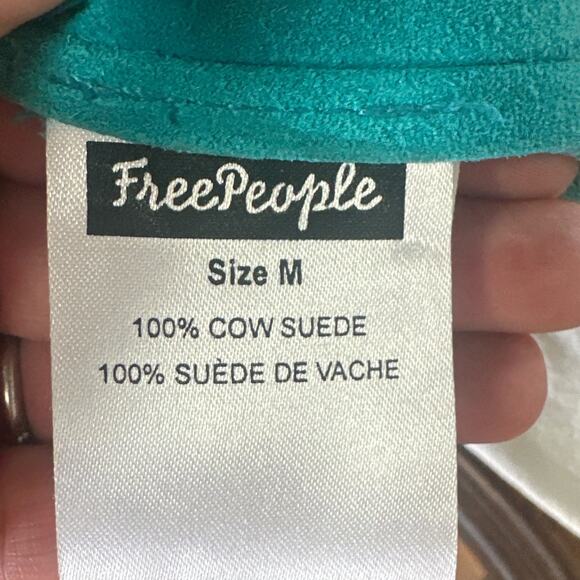 Free People "Retro Love' Suede Trapeze Dress Teal Aqua Sz M - Picture 5 of 8